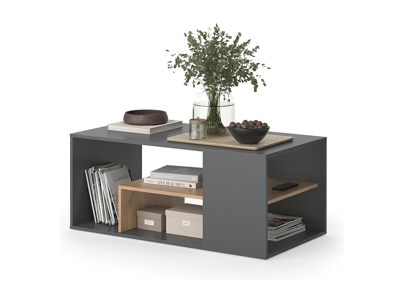 Table basse anthracite/chêne doré 110x59x47 edgar