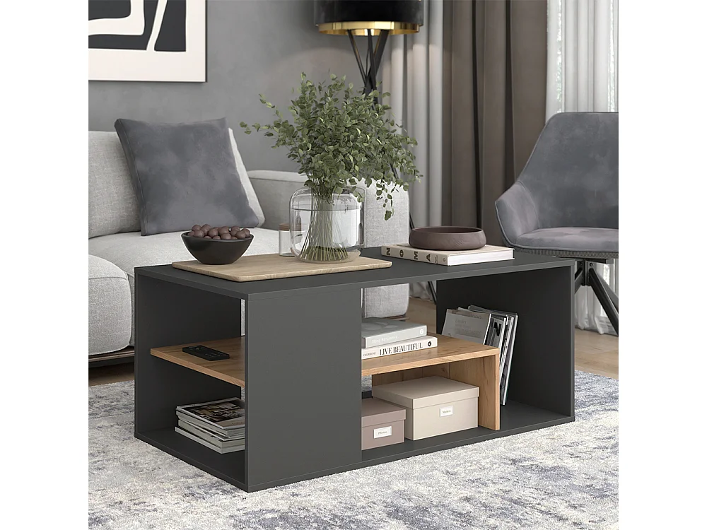 Table basse anthracite/chêne doré 110x59x47 edgar