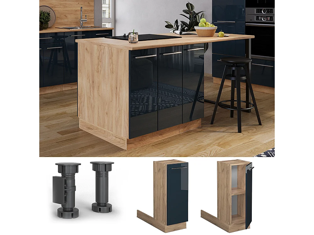 Armoires de cuisine  bleu foncé brillant 30x70x82 fame-line