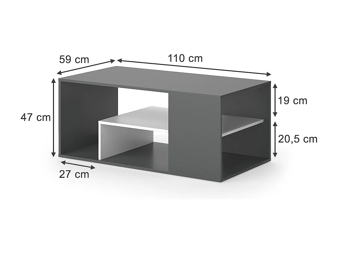 Table basse anthracite/blanc 110x59x47 edgar