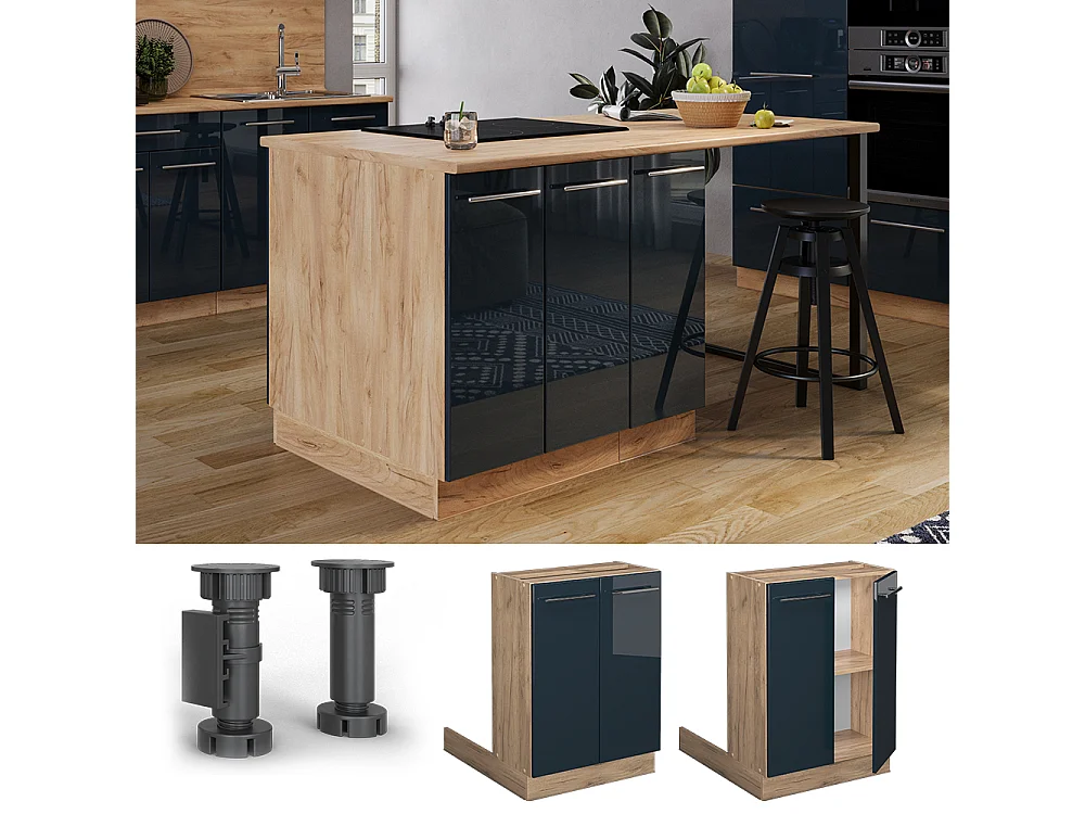 Armoires de cuisine  bleu foncé brillant 60x30x82 fame-line