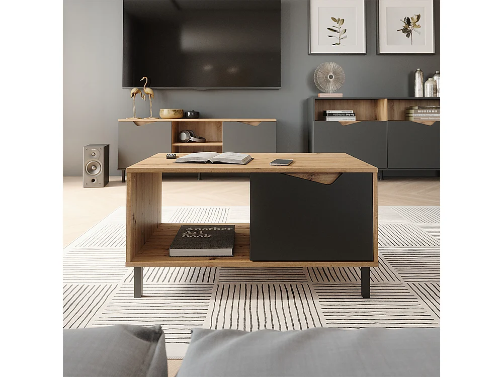 Table basse anthracite/artisan 90x50x47 marelle