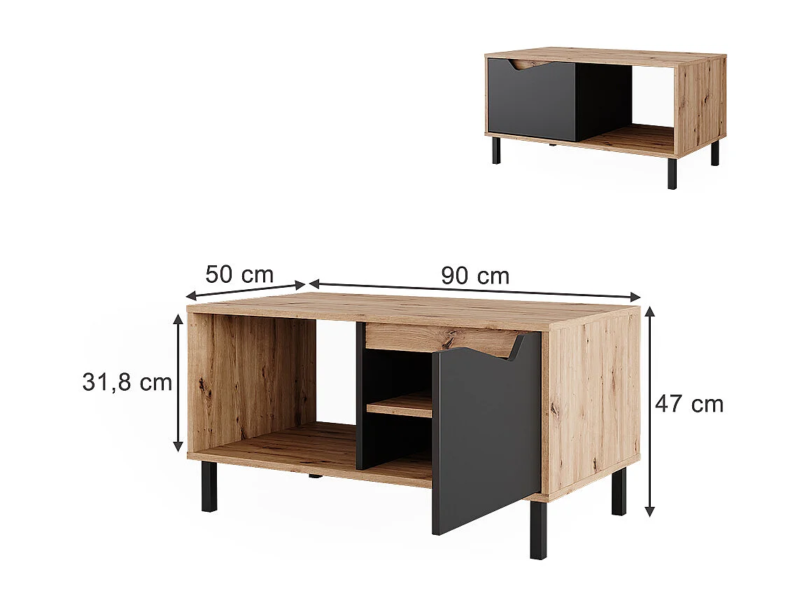 Table basse anthracite/artisan 90x50x47 marelle
