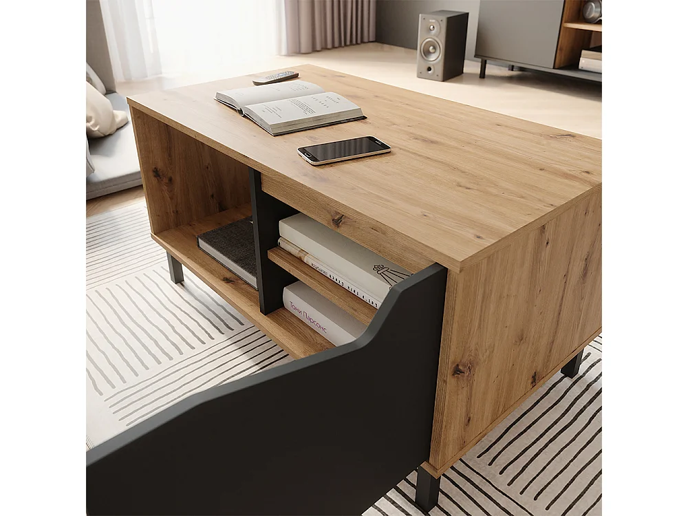 Table basse anthracite/artisan 90x50x47 marelle