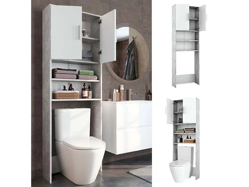 Armoire de toilette béton/blanc 64x26x190