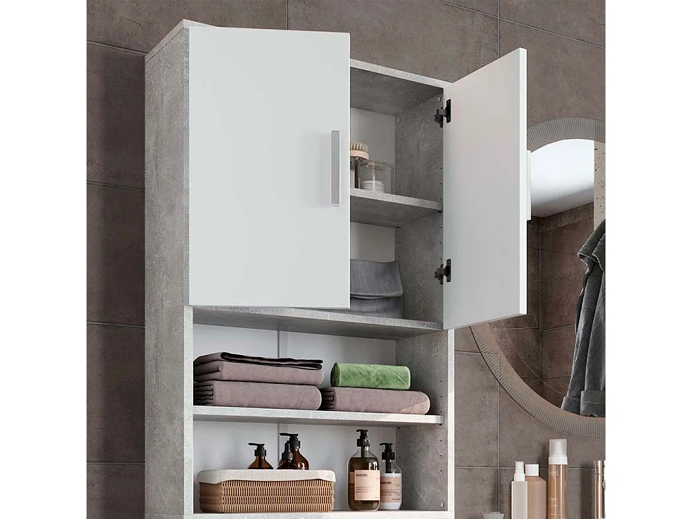 Armoire de toilette béton/blanc 64x26x190