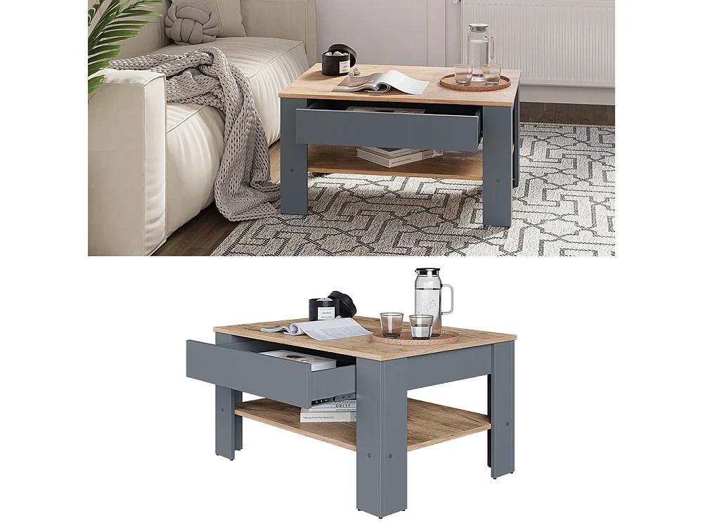 Table basse anthracite/chêne doré 92.2x65x48 milan