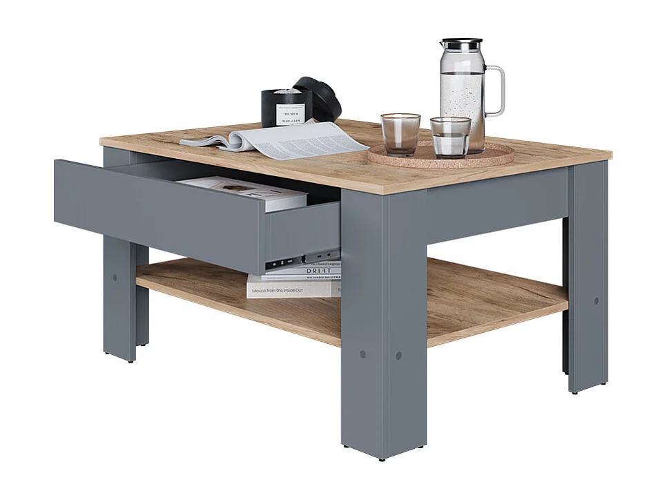 Table basse anthracite/chêne doré 92.2x65x48 milan