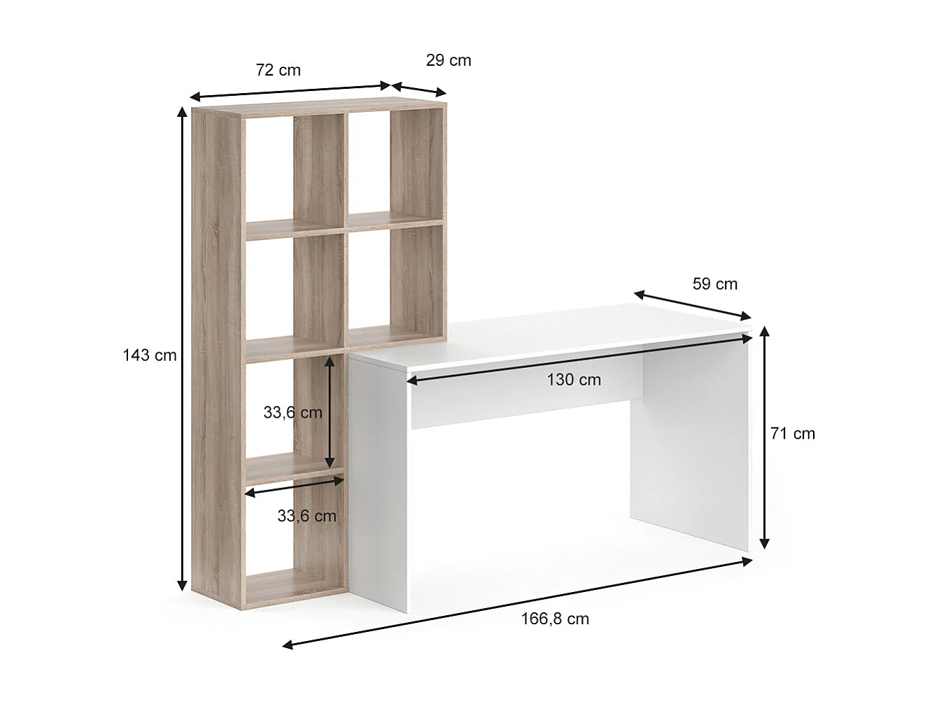 Bureau blanc/sonoma 166.8x59x143 mara