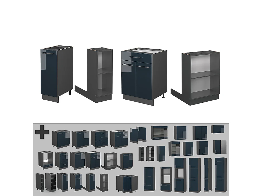Armadi da cucina blu scuro lucido 90x60x82 fame-line
