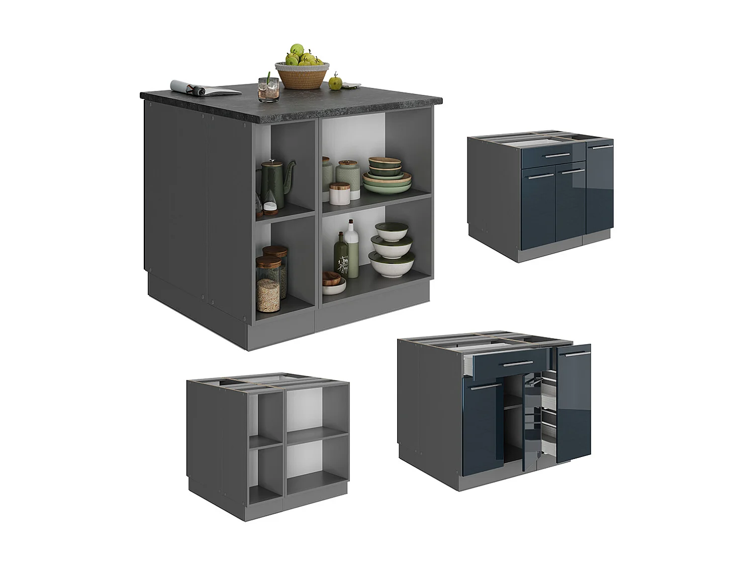 Armadi da cucina blu scuro lucido 90x60x82 fame-line