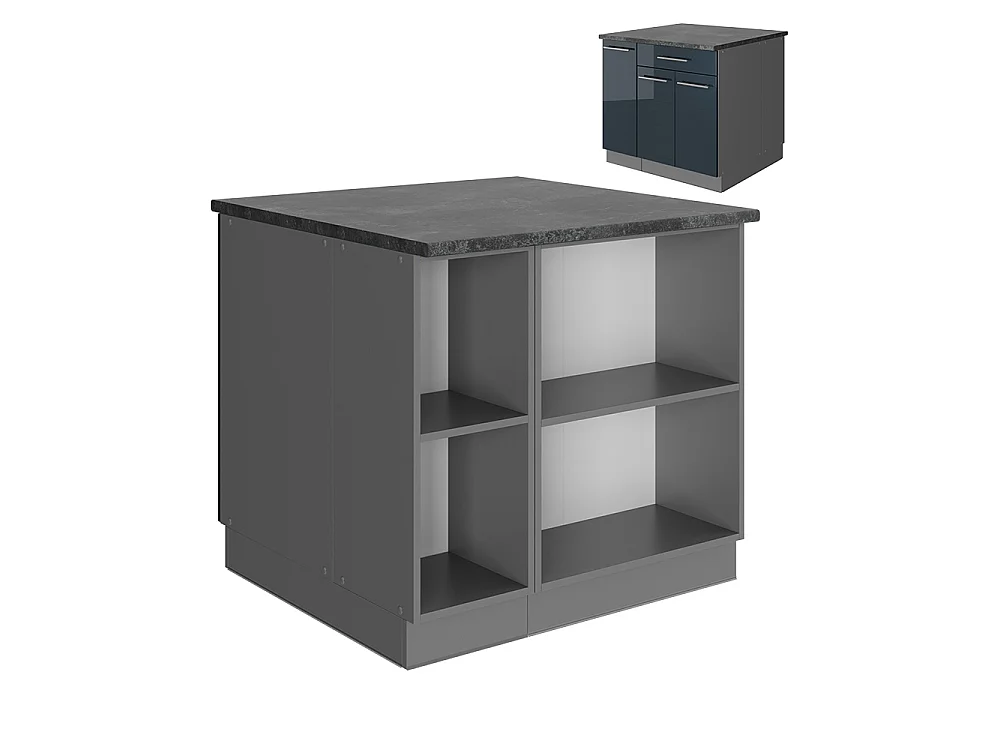 Armoire de cuisine bleu foncé brillant 90x60x82 fame-line