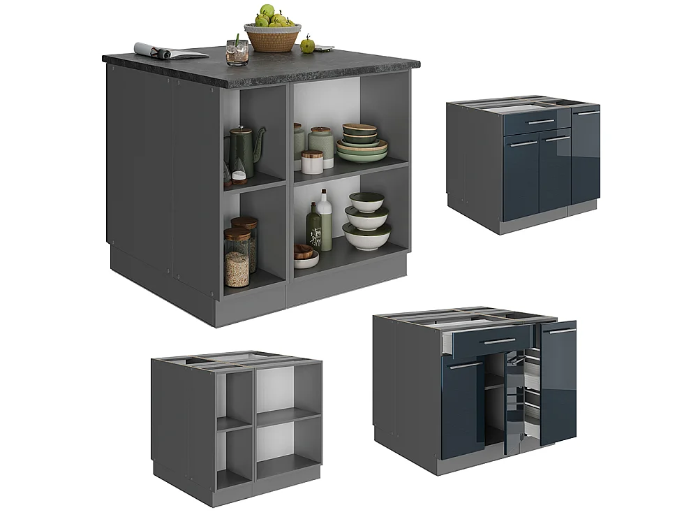 Armoire de cuisine bleu foncé brillant 90x60x82 fame-line