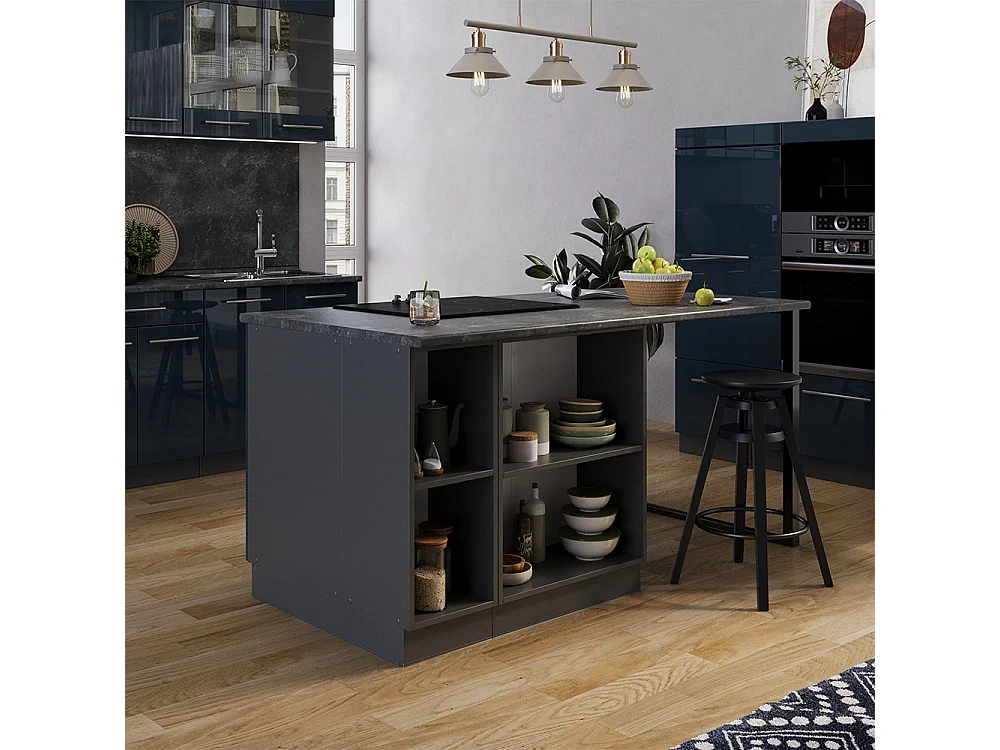 Køkkenskabe mørkeblå højglans 90x60x82 fame-line