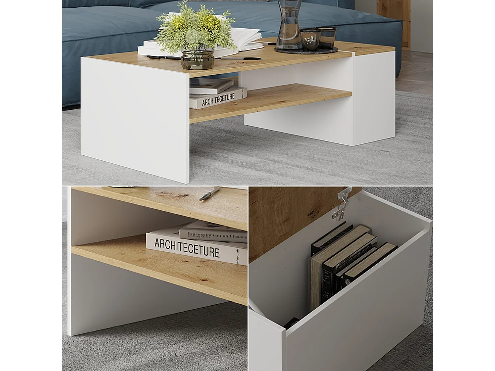 Couchtisch artisan eiche/weiß 110x60x36 rubby