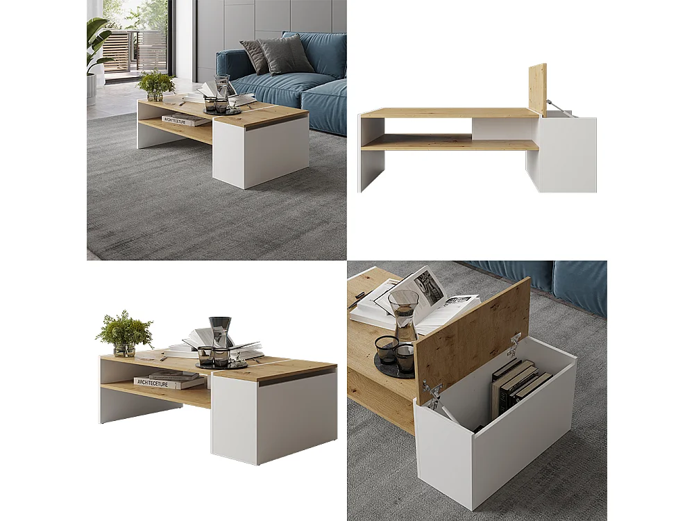Couchtisch artisan eiche/weiß 110x60x36 rubby