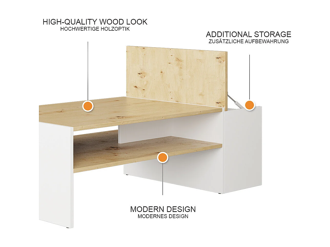 Couchtisch artisan eiche/weiß 110x60x36 rubby