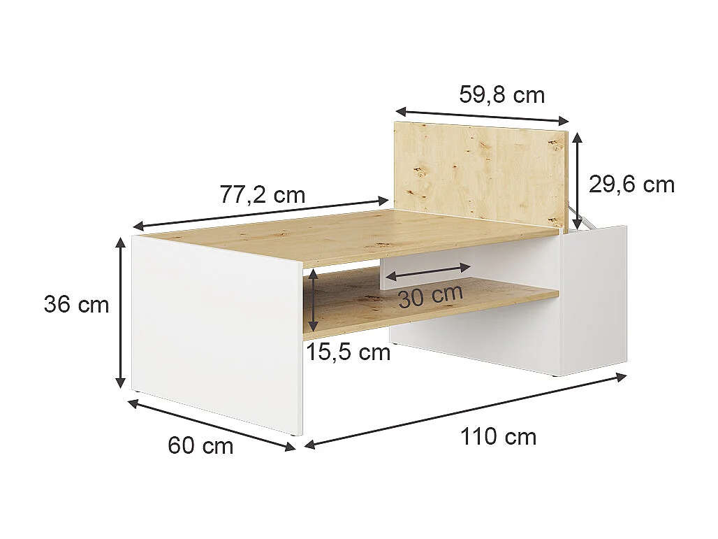 Stolik kawowy dąb rzemieślniczy/biały 110x60x36 rubby