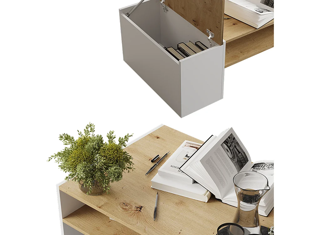 Stolik kawowy dąb rzemieślniczy/biały 110x60x36 rubby