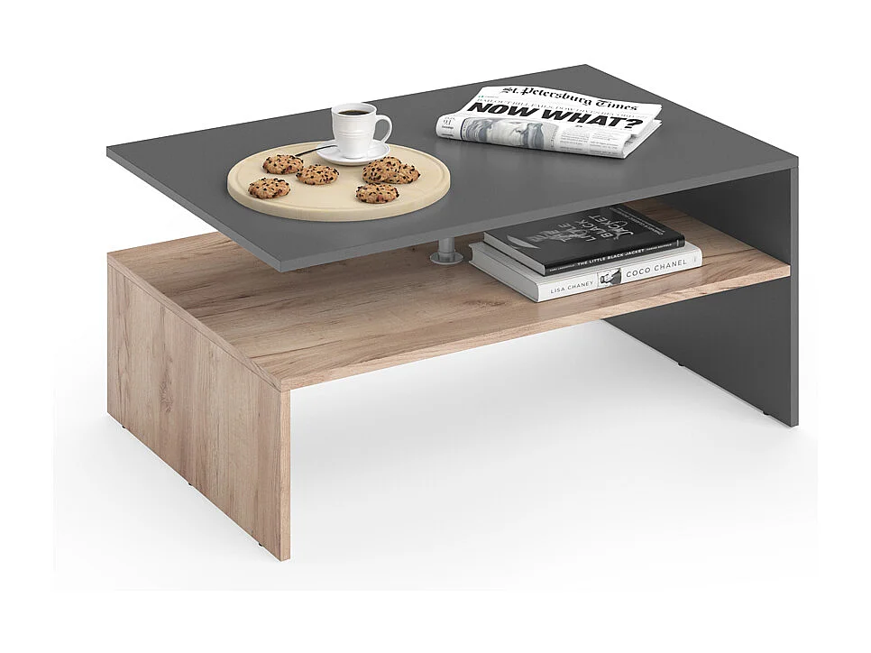 Table basse anthracite/chêne sable 90x60x42 amato