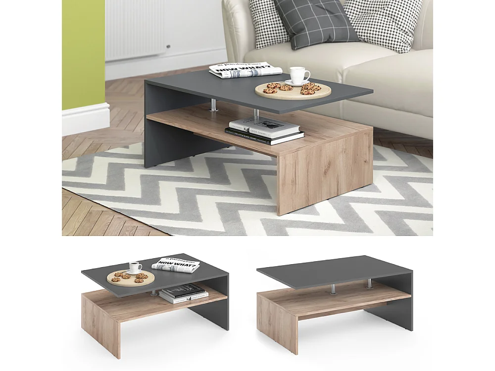 Table basse anthracite/chêne sable 90x60x42 amato