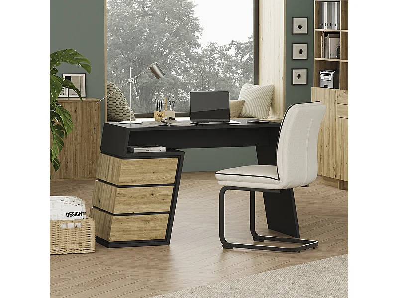 Bureau anthracite/chêne 105x50x75 okaro