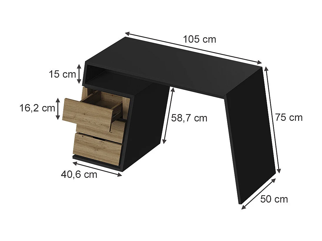 Bureau anthracite/chêne 105x50x75 okaro