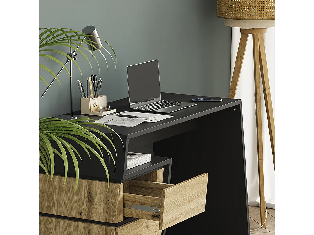 Bureau anthracite/chêne 105x50x75 okaro