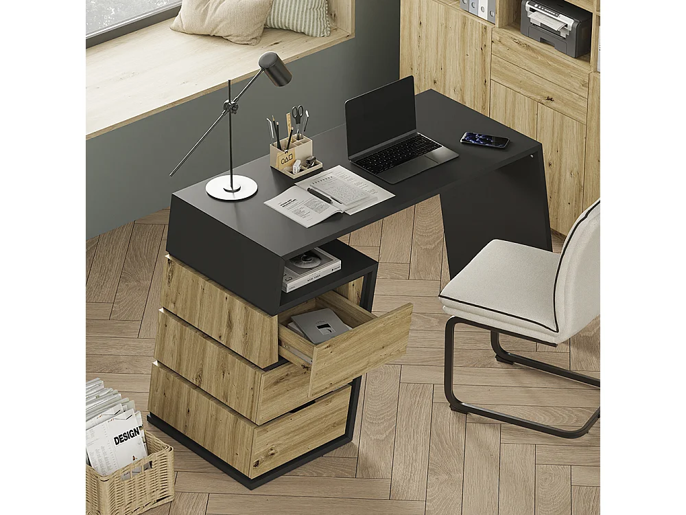 Bureau anthracite/chêne 105x50x75 okaro