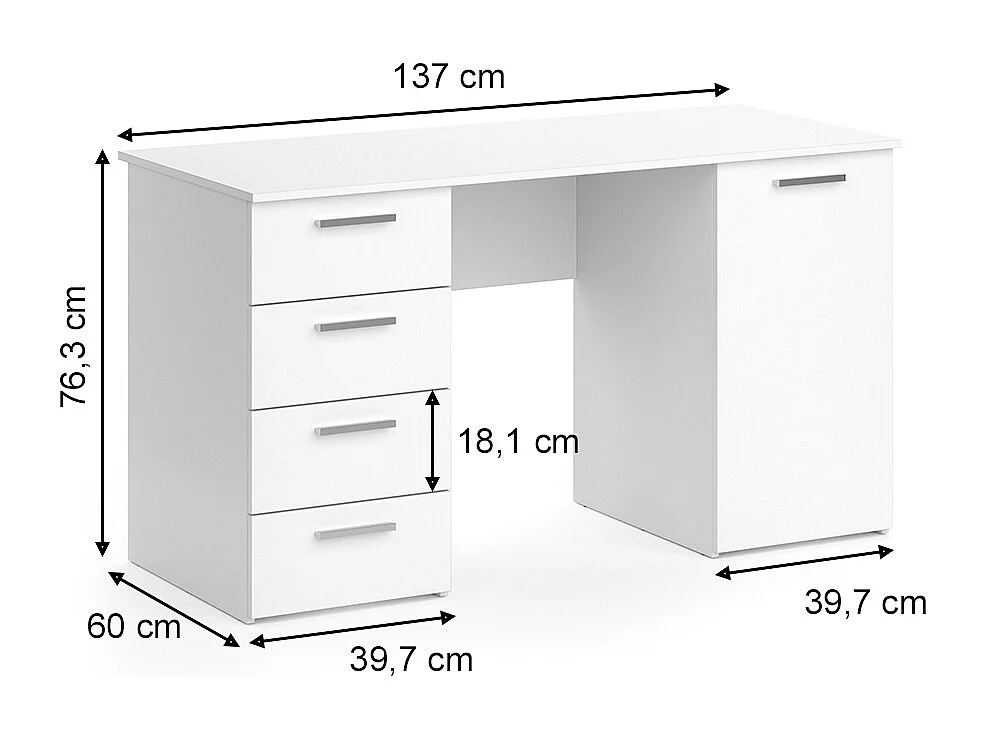 Bureau blanc 137x60x76.3 nico