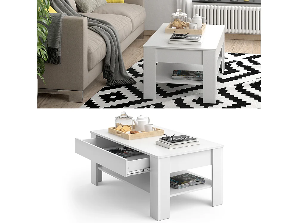 Table basse blanc 92.2x65x48 milan