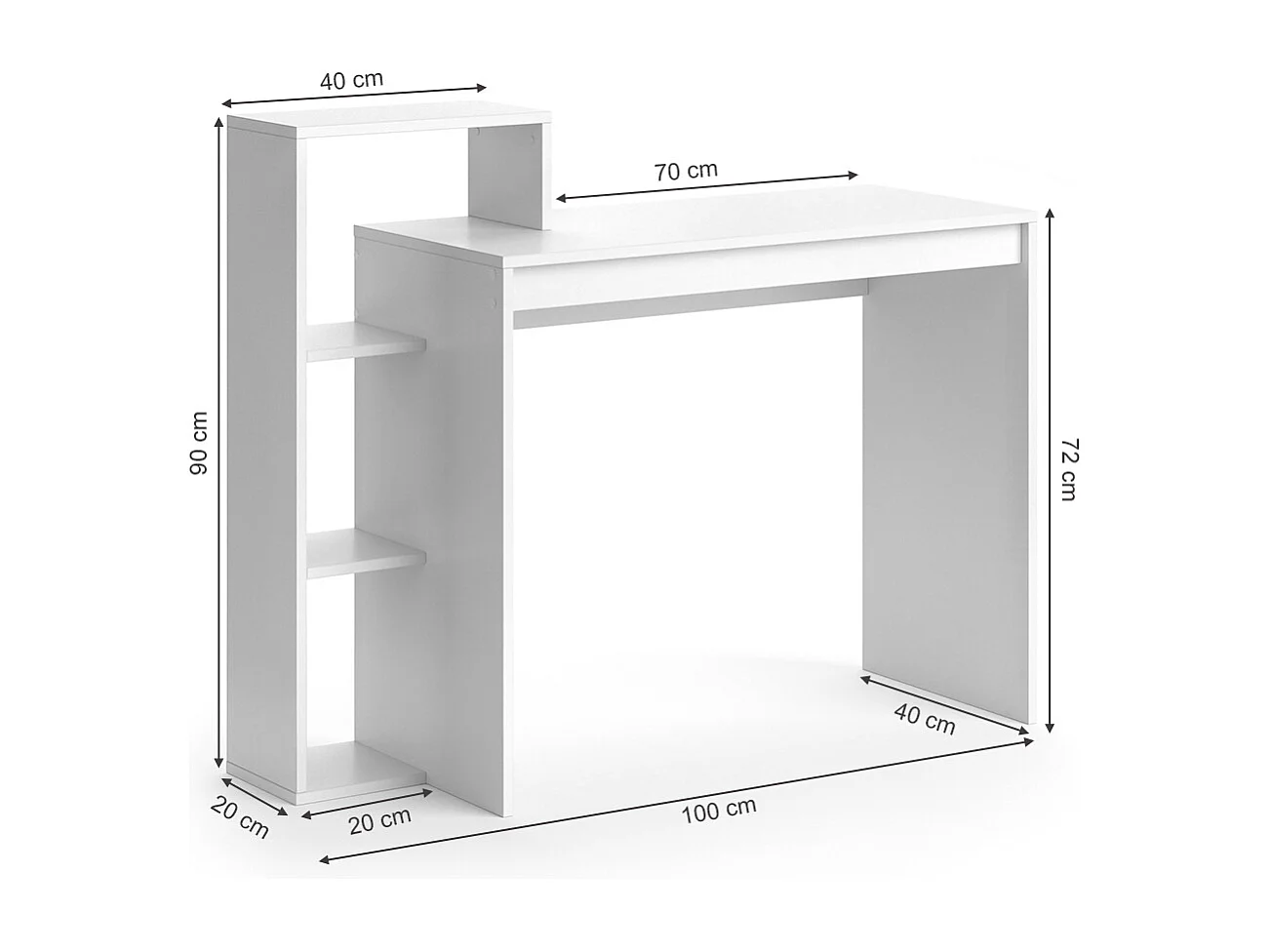 Scrivania con ripiani bianco 110x40x91 leo