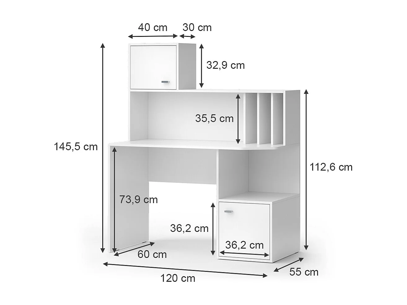 Bureau blanc 115x55x76.4 alwin