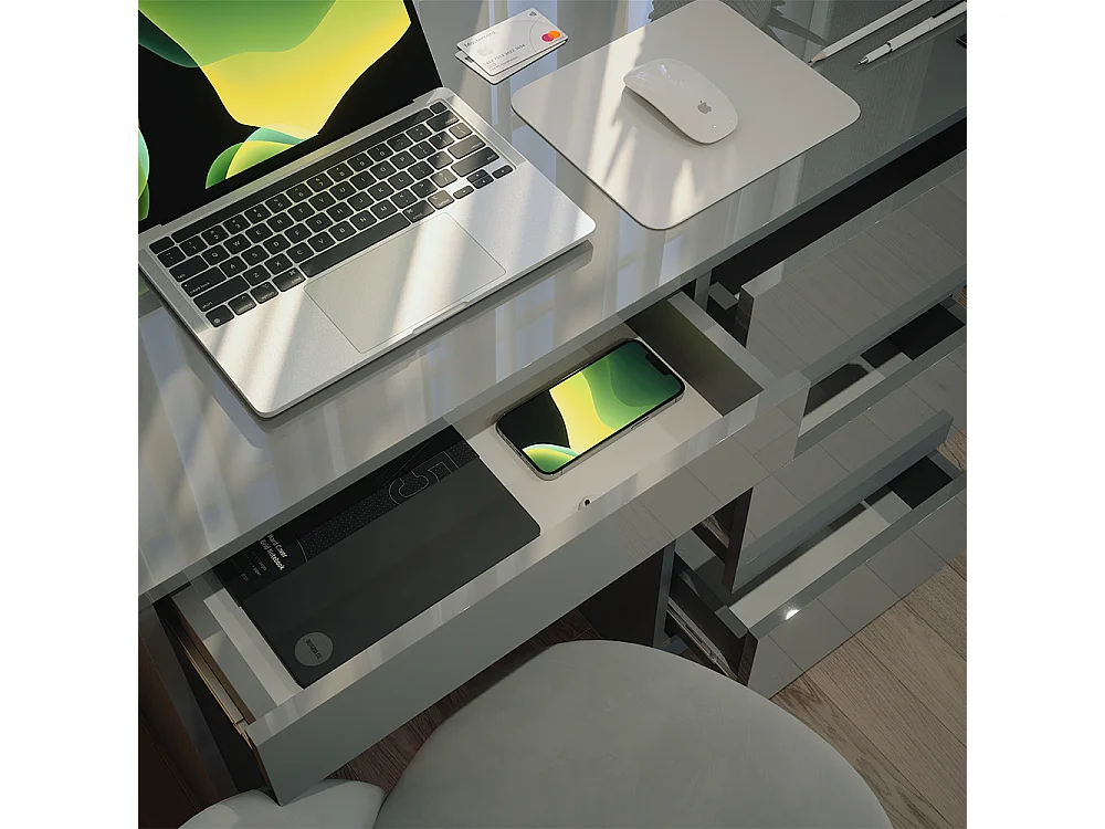 Bureau gris haute brillance 90x40x75 sherry