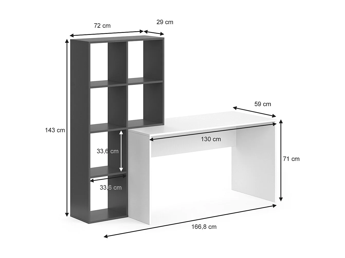 Bureau blanc/anthracite 166.8x59x143 mara