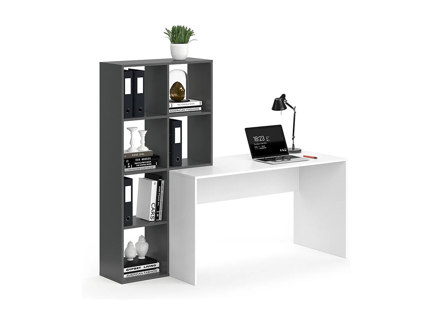 Bureau blanc/anthracite 166.8x59x143 mara
