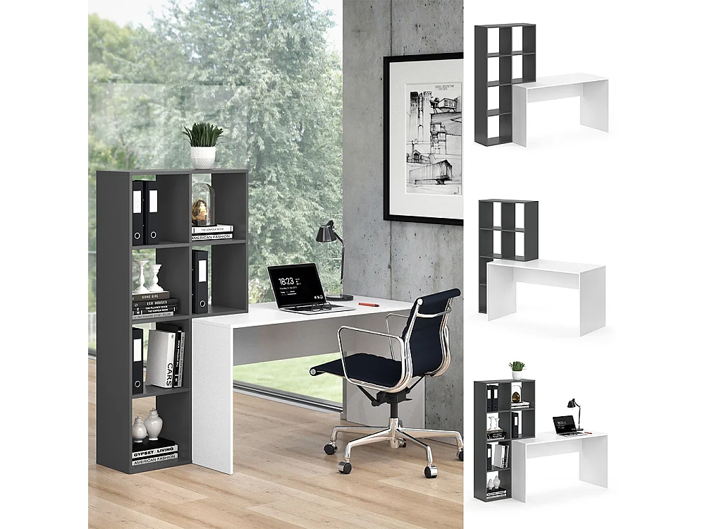 Bureau blanc/anthracite 166.8x59x143 mara