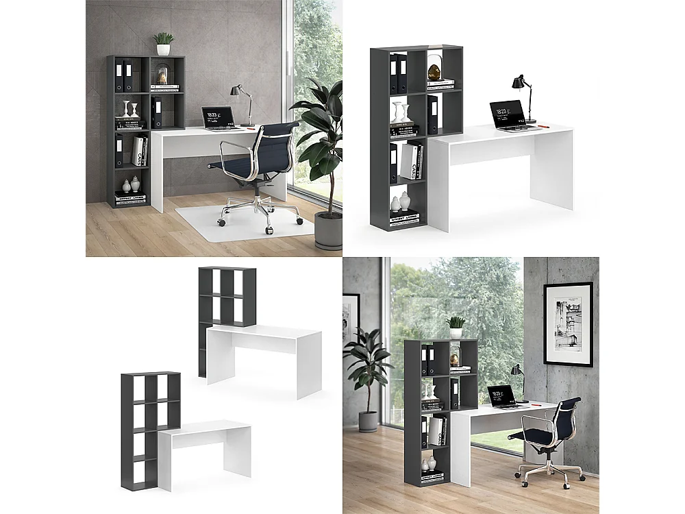 Bureau blanc/anthracite 166.8x59x143 mara