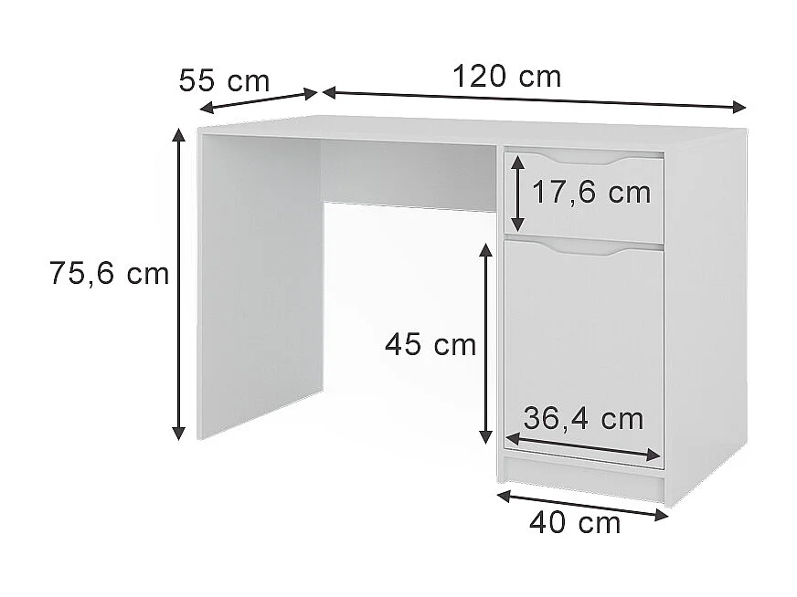 Bureau blanc 120x55x75.6 ruben