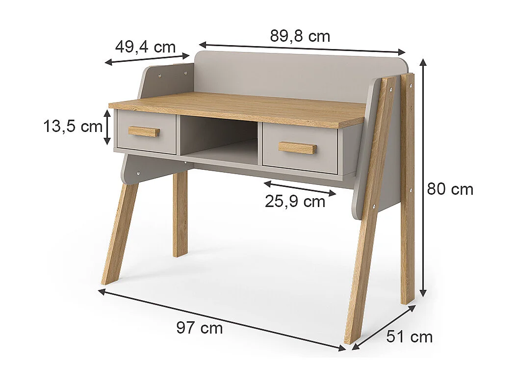 Bureau chêne cachemire 97x51x80 malia