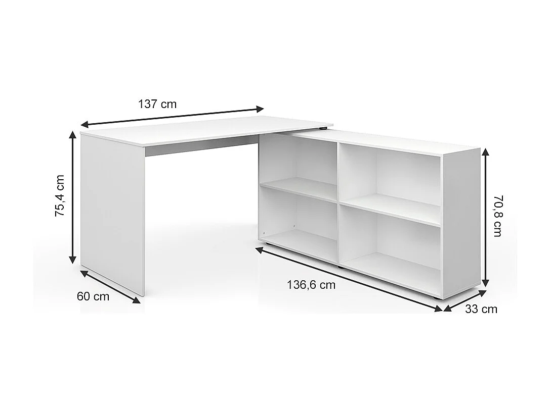 Bureau dangle blanc 137x60x75.4 flexplus