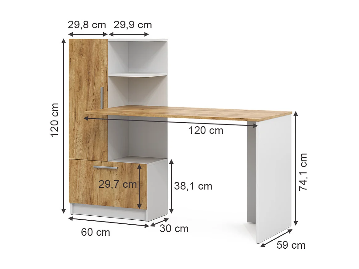 Schreibtisch weiß/goldkraft eiche 150x59x120 tomy