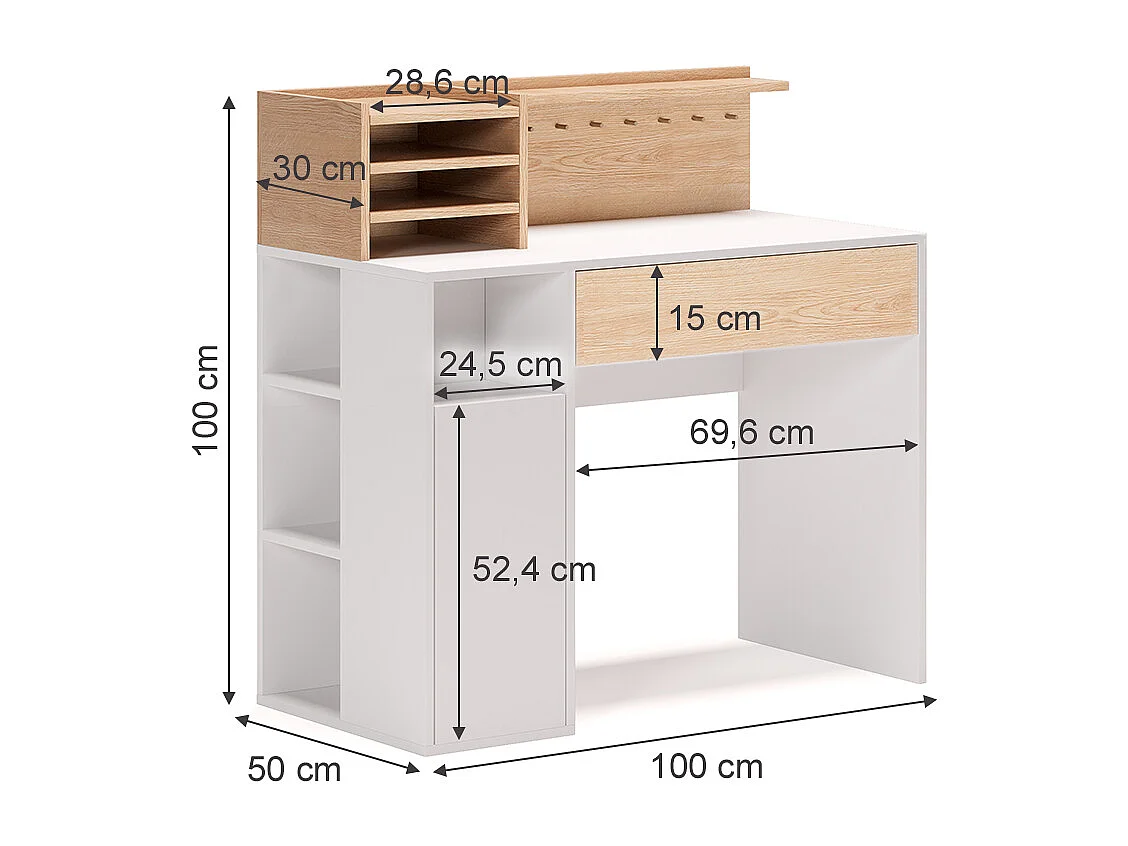 Bureau blanc/sonoma 100x50x100