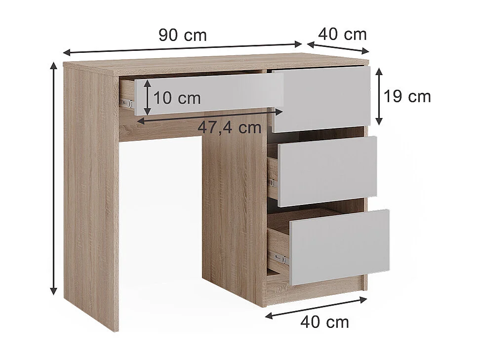 Bureau blanc/sonoma 90x40x75 sherry