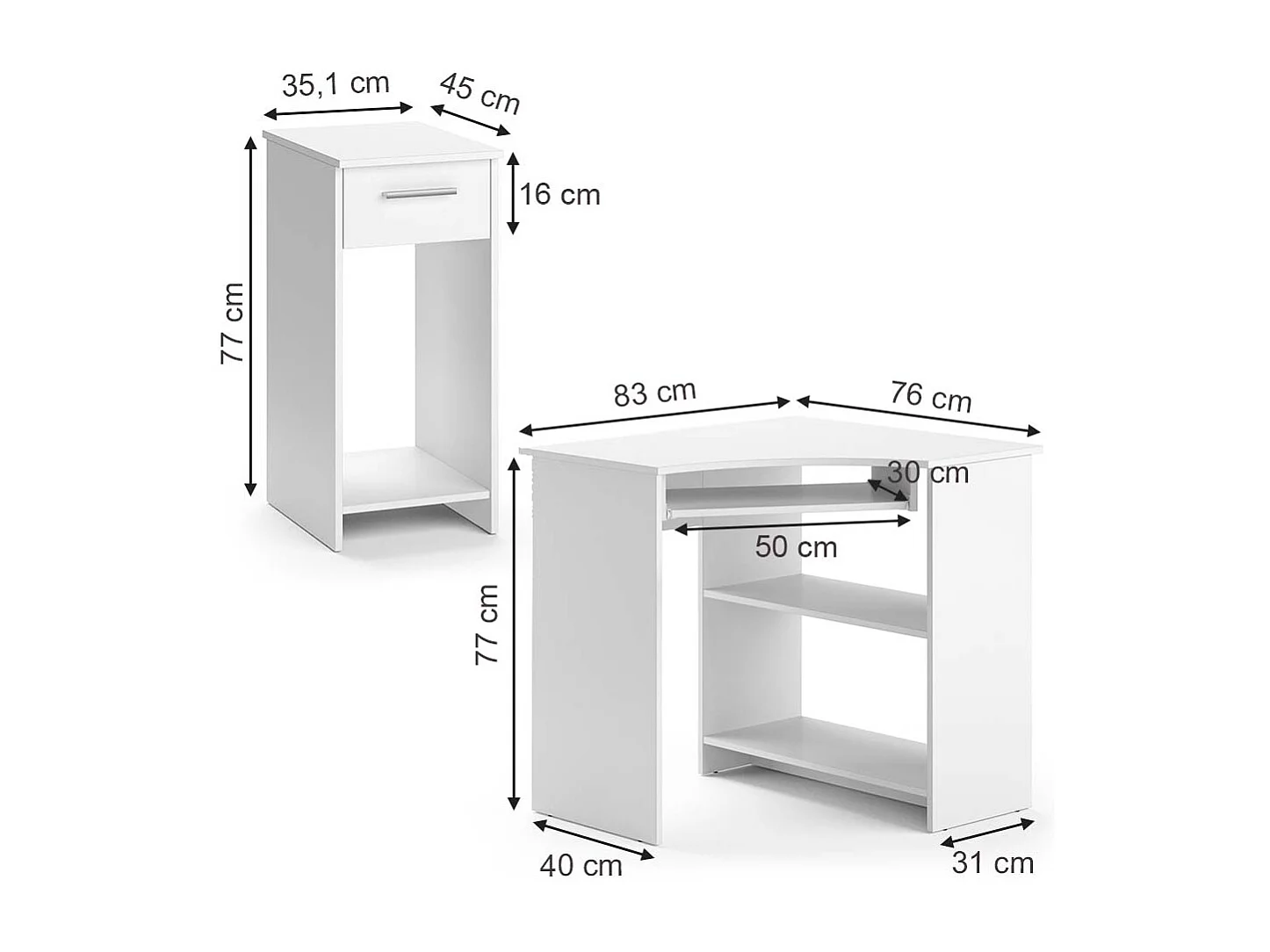 Eckschreibtisch weiß 83x76x77 odin