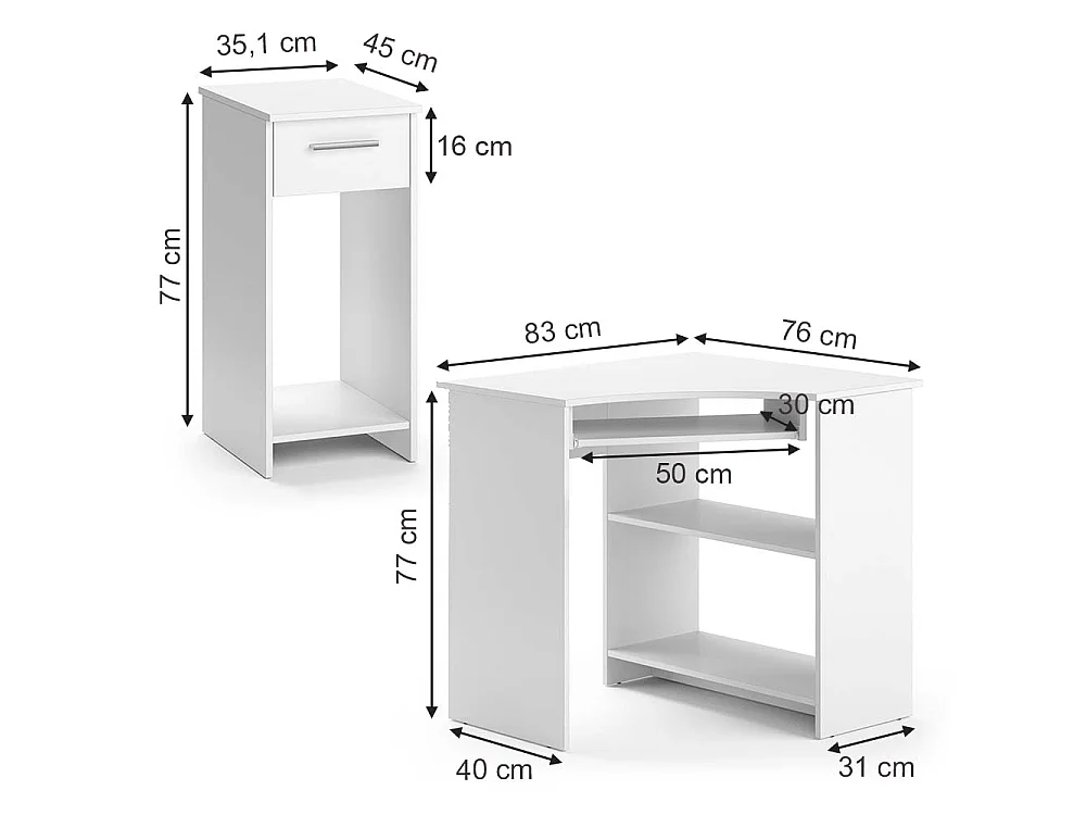 Hoekbureau wit 83x76x77 odin