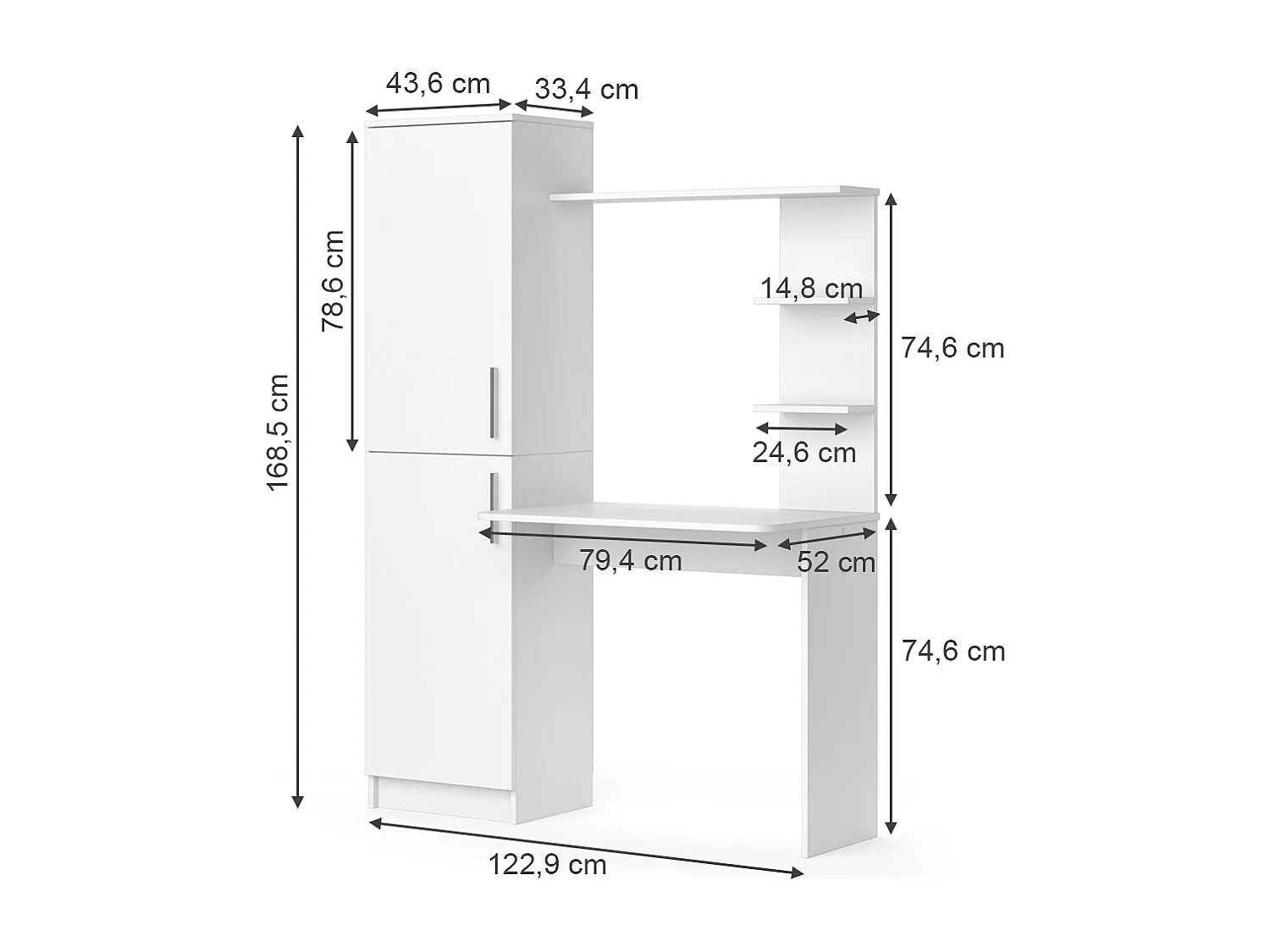 Biurko biały 122.9x52x168.5 tessa