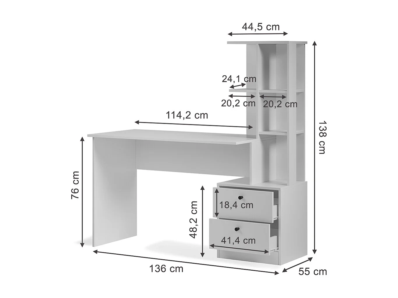 Bureau blanc 136x55x138 denton