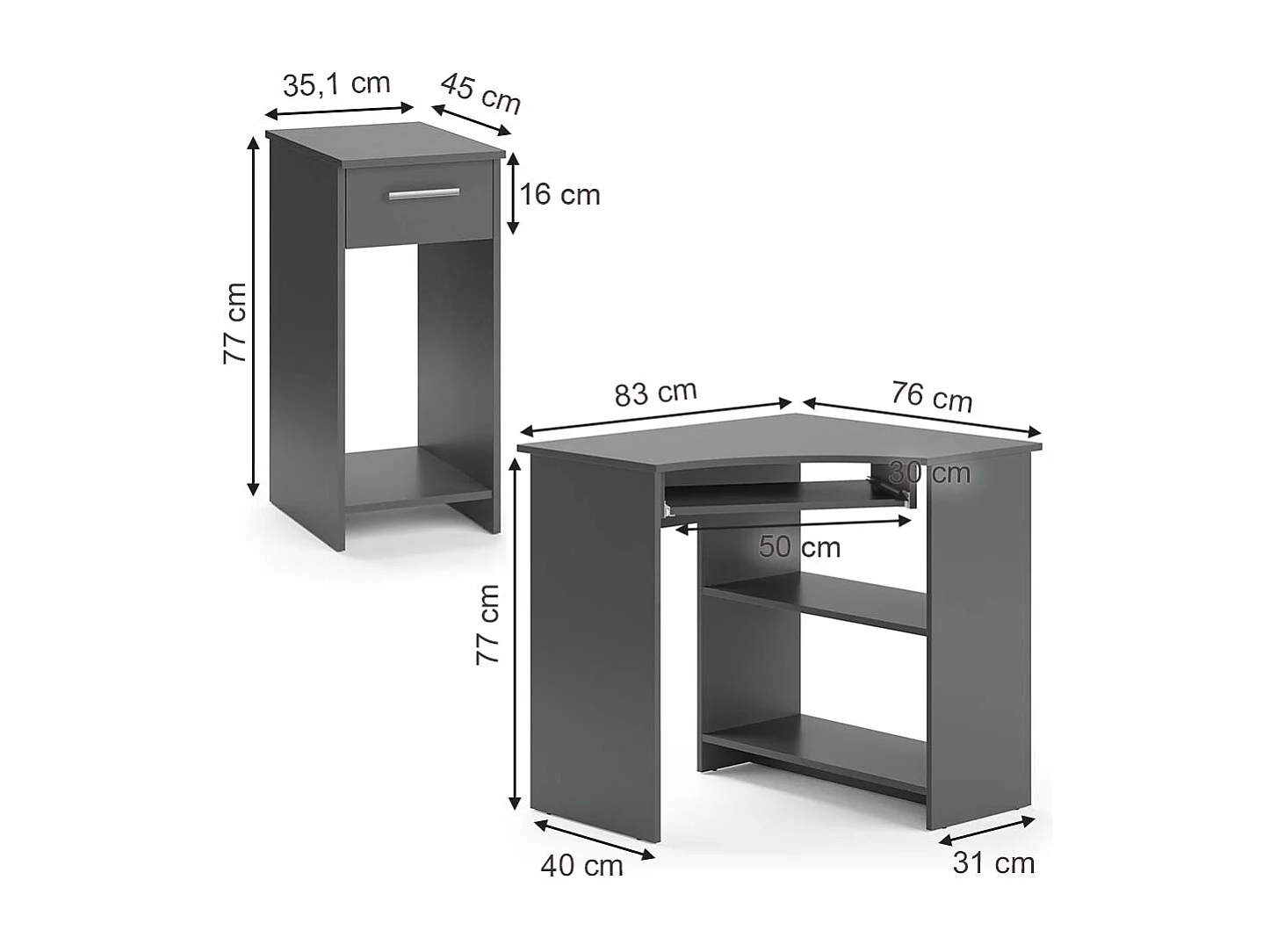 Bureau dangle anthracite 83x76x77 odin