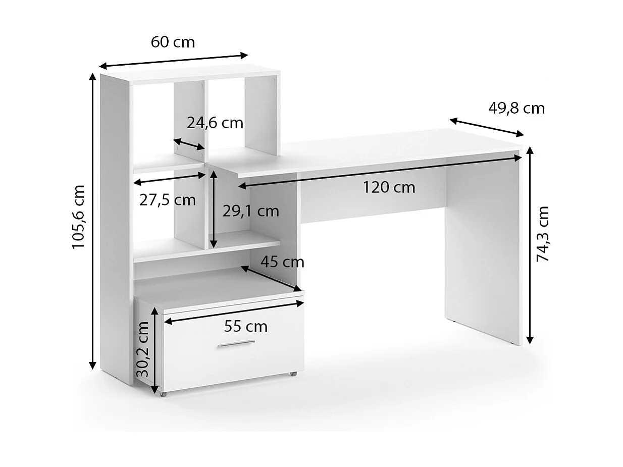 Bureau blanc 149.2x49.8x105.6 lorio